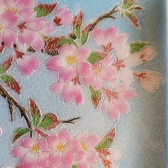 Beautiful Japanese Hinode Cloisonne Decorative Plate Cherry Blossoms NIB 7 x 7 - Picture 4 of 6